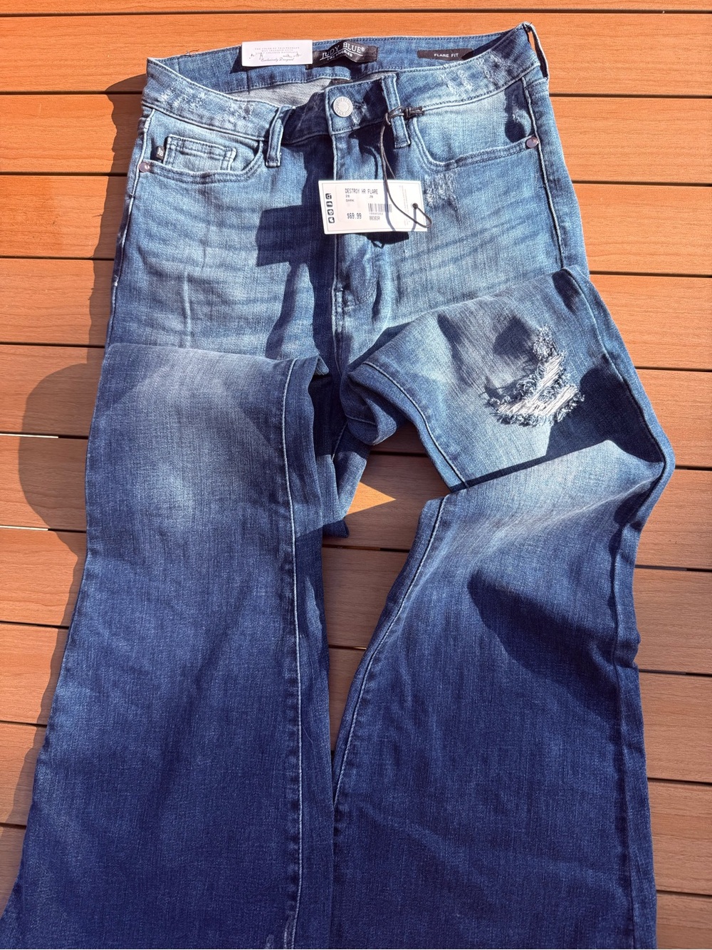 Judy Blue Women's Blue Flare Jeans with Distressed Detail